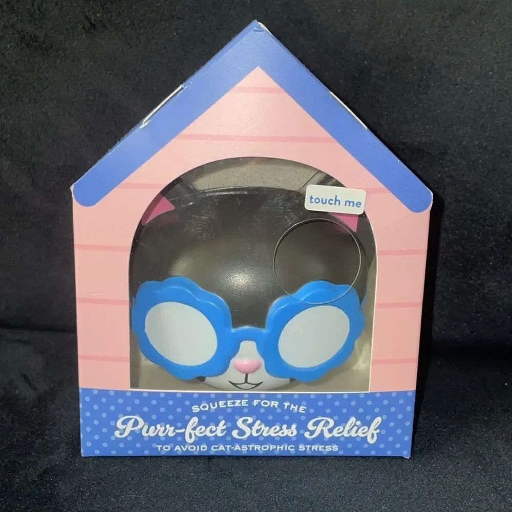 New Eccolo pet black cat kitty with flower glasses squeeze ball stress ball